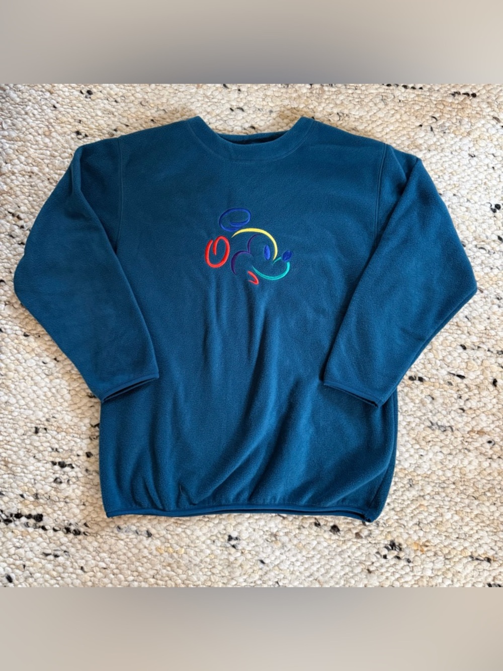 Walt Disney World Fleece Sweatshirt Teal Embroidered Mickey Mouse Pullover large